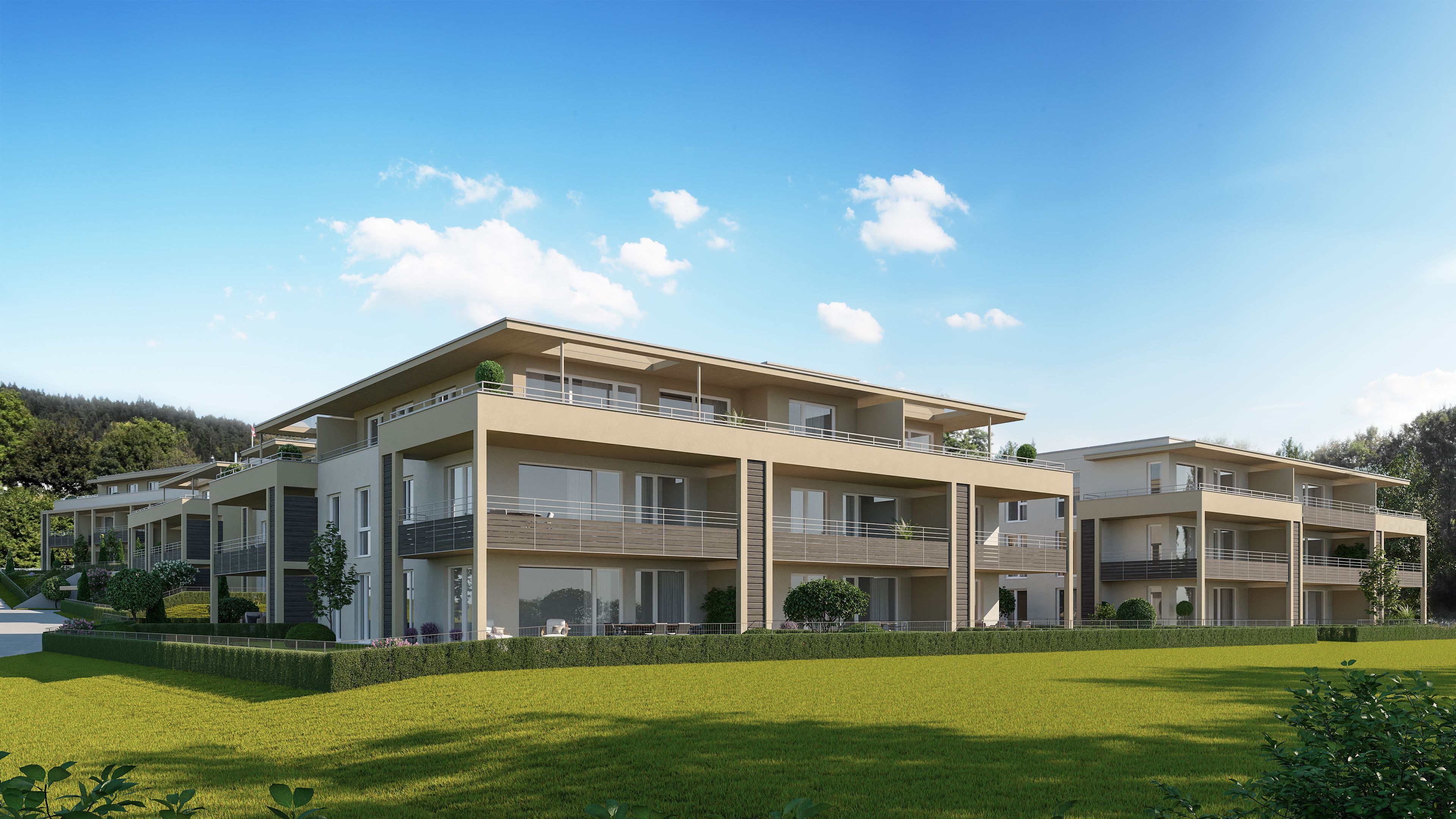 Moderne Wohnanlage mit Holzfassade